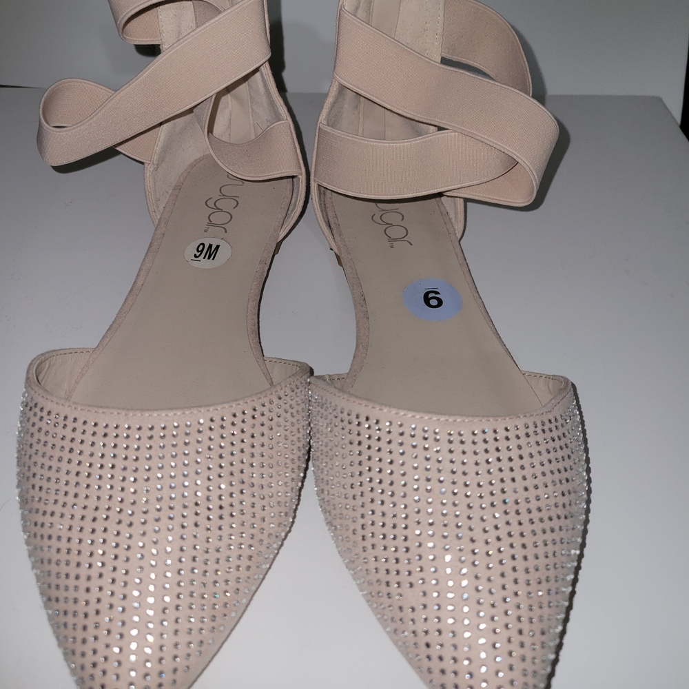 TOP Moda Blush Flats with Rhinestone Accents